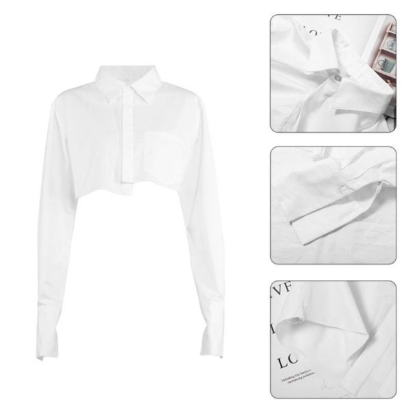 

women's blouses & shirts women flare long sleeve lapel white shirt button irregular frayed hem crop lx9e