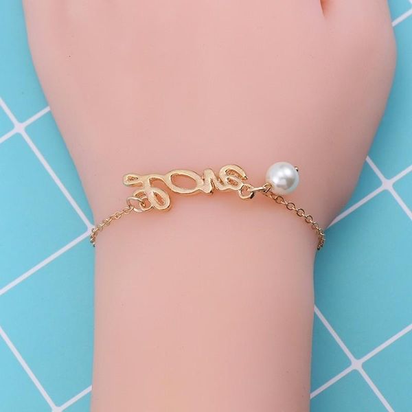 

link, chain minimalist lettering love bracelets for women girls simple hollow out pearl boho bangles female charm jewelry gifts pulseras, Black