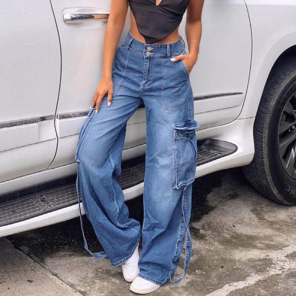 

women's jeans 2021 denim blue spring high waist loose pants wide leg casual women fashion streetwear