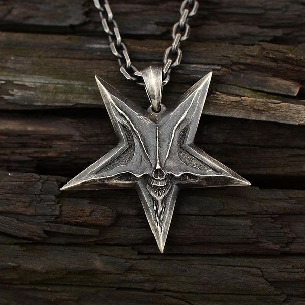 

pendant necklaces vintage fashion statement skull pentagram necklace for male cross chain choker jewelry punk goth gothic wicca accessorie, Silver