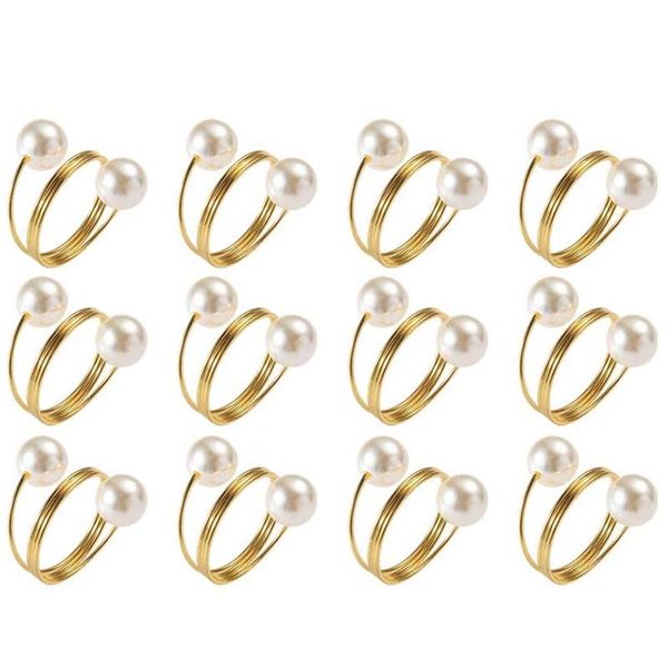 

napkin rings 12 pcs double-pearl rings, holders, serviette buckle for wedding reception, festivals, banquet