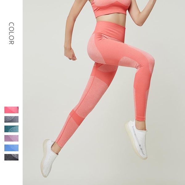 

female running gym fitness workout leggings breathable high waist slim peach yoga pants sport elastic exercise seamless trousers, White;red