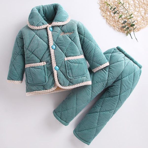 

pajamas winter baby home clothes christmas set for girls boy children's pyjamas kids plus velvet warm cotton, Blue;red