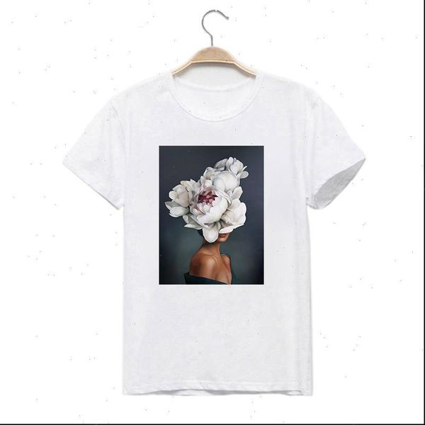 

aesthetic art flower t shirt women retro harajuku short sleeve t shirt white thin section 2021 new summer clothing
