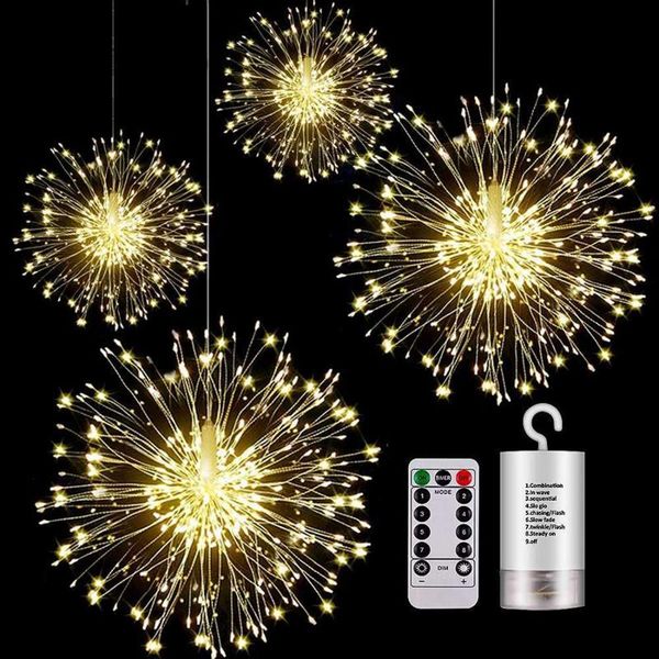 

150/200 led firework copper wire string light battery powered hanging starburst light christmas garland fairy twinkle