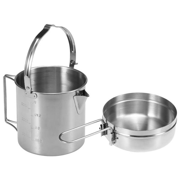 

camp kitchen 1l stainless steel outdoor water kettle portable camping equipment cookware backpacking pot with foldable handle