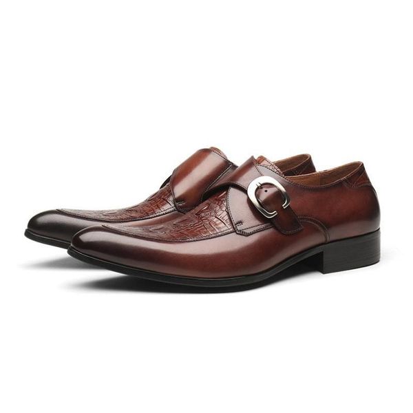 

pointed toe genuine leather dress men shoes crocodile pattern business casual shoes career office work mens size 38-44, Black