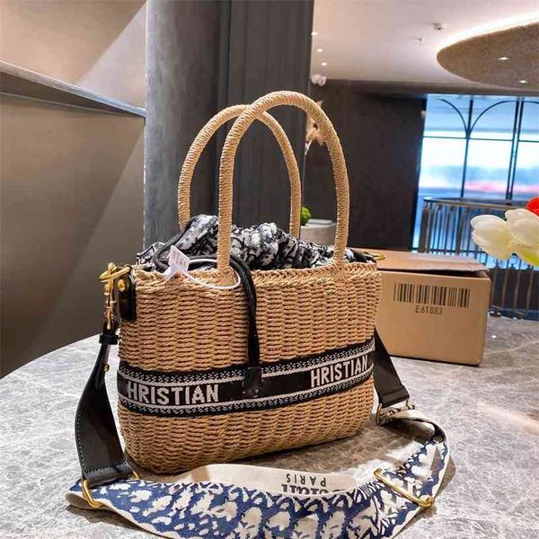 

2021 woven vegetable basket blue manyin wide shoulder belt travel beach portable one shoulder messenger bag luxuryss designerss bag yw