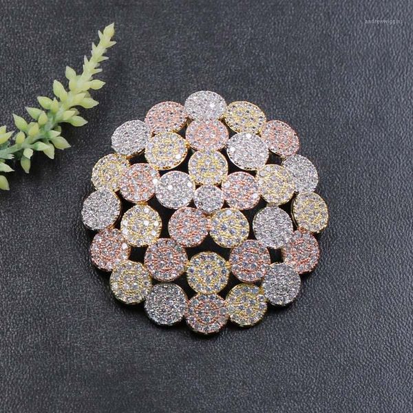 

vanifin fashion jewelry distinctive gyrate round micro pave sandblast brooch pendant dual use for engagement luxury bridal gift1, Gray