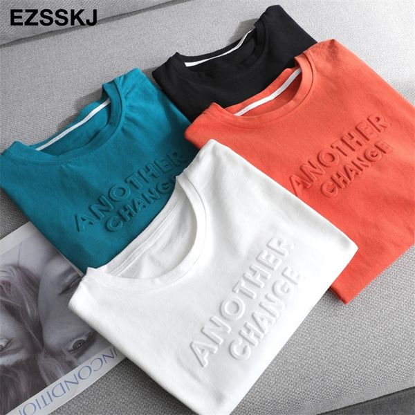 

spring summer women basic 3d letter t-shirt casual loose short sleeve bottom candy color cotton t-shirt female thick 210306, White