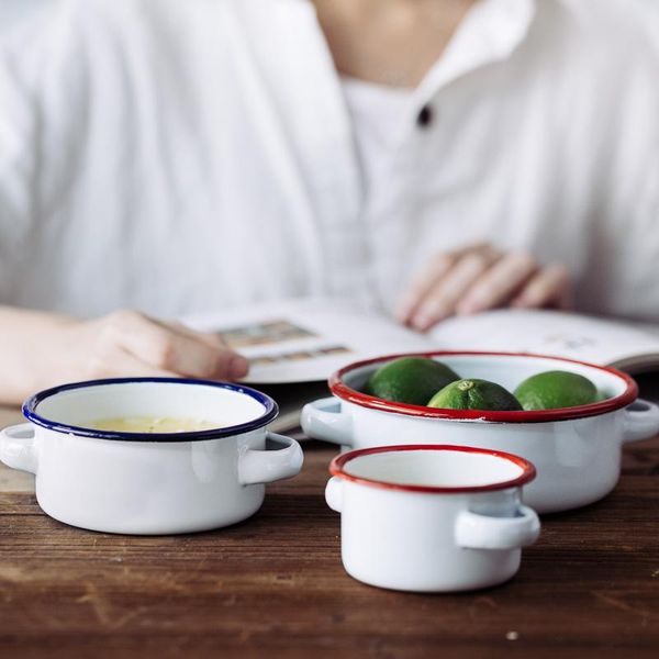 

bowls enamel bowl double ears salad dinnerware snack tray soup