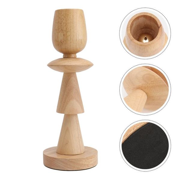 

candle holders 1pc wood candlestick home candleholder ornament simple (wood color)