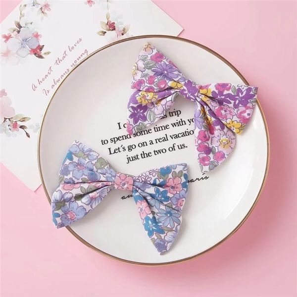 

hair accessories korea print floral bow hairpins headbands for girls cute plaid cotton head band girl headwear clips, Slivery;white