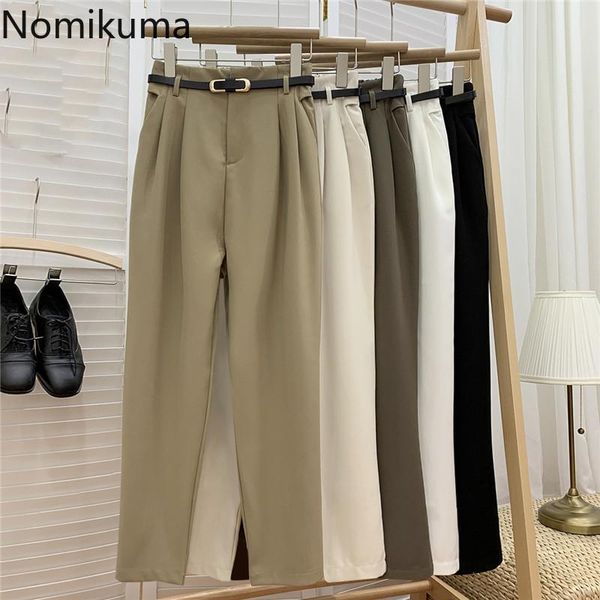 

women's pants & capris nomikuma korean elegant solid suit belt high waist women trousers causal spring 2021 pantalones de mujer 6e866, Black;white