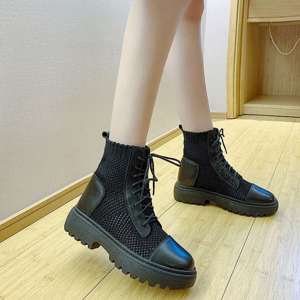 

high rise martin women's new thick soled summer knitted boots, breathable and versatile, thin cut short boots fashion, White;red