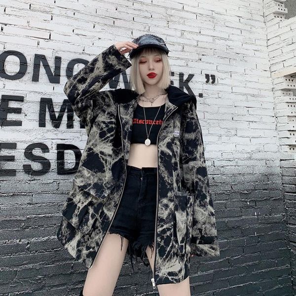 

women's jackets 2021 spring autumn female outerwear loose fashion high quatily ladies coats street stlye women denim jacket print splic, Black;brown