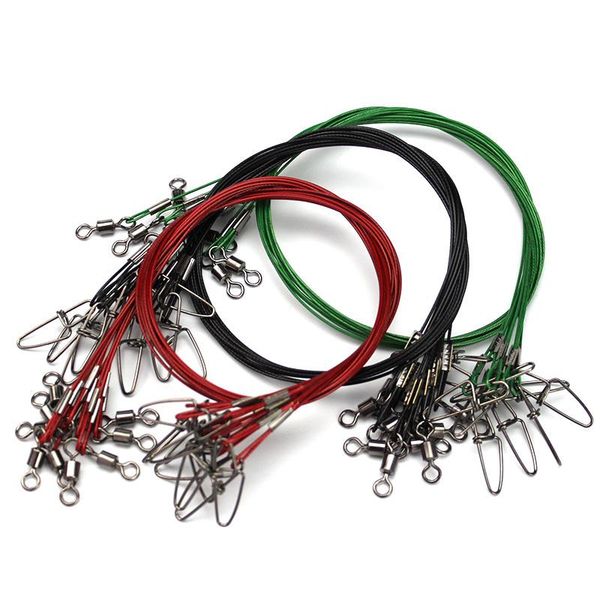 

10pcs/lot 50cm 150lb fishing line strengthen steel wire leader connect with swivel and cost lock snap ocean