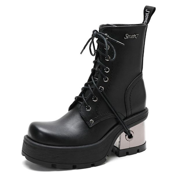 

boots punk retro platform women's motorcycle street metal decoration goth ladies high heels pole dance demonia female shoes, Black
