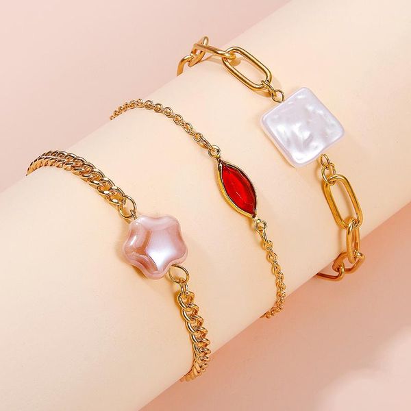 

link, chain bohemian multilayer anklet set for women summer beach gold adjustable bracelets pearl pendant elegant party unique jewelry, Black