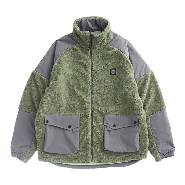 

new patchwork 2021 color block lambswool jacket coats men streetwear cardigan autumn winter cotton harajuku couple coat outwear w87w, Black;brown