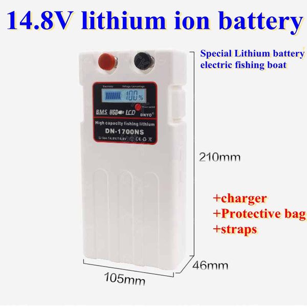 Batteria agli ioni di litio da 3,7 V agli ioni di litio di grande capacità 14,8 V 8 Ah 10 Ah 12 Ah 12 V con bms per mulinello da pesca con verricello elettrico + caricabatterie