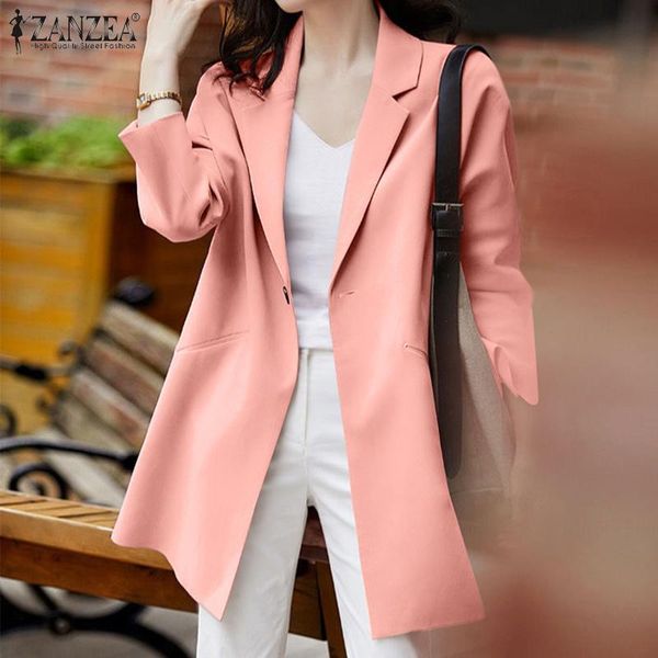 

women's suits & blazers zanzea women full sleeved blazer 2021 elegant casual shoulder pad femme clothing summer workwear button outwear, White;black