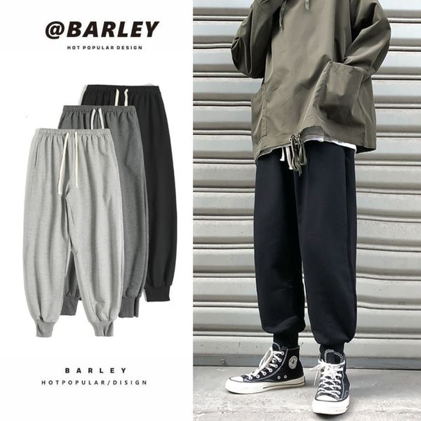 

2021 new drawstring sweatpants men's fashion solid color straight casual men streetwear wild joggers track pants mens s-2xl e5kx, Black