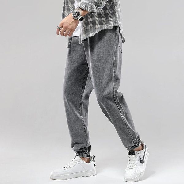 

men's jeans mens korean fashion blue pants 2021 vintage straight harajuku baggy belt denim harem