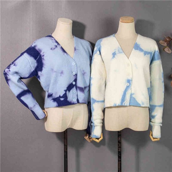 

women's knits & tees new y2k women's blouses autumn elegant tie dye lady cardigans fashion short nd2i, White