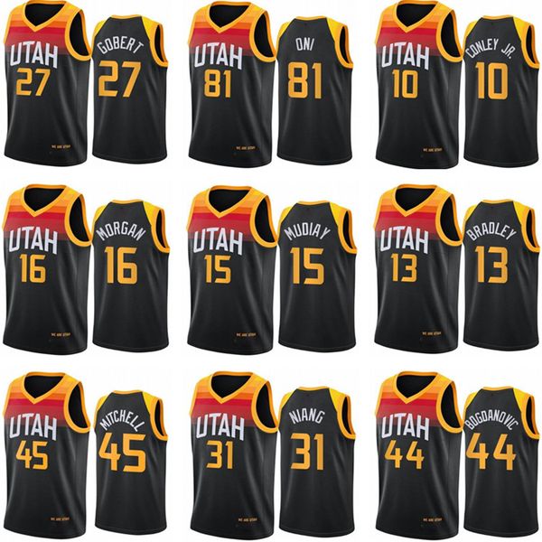 

2021 men donovan 45 mitchell mike 10 conley jersey 00 clarkson rudy 27 gobert 17 udoka azubuike 15 derrick favors basketball jerseys, Black;red