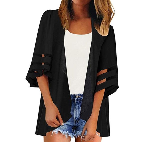 

women's blouses & shirts womehalf sleeve pure color chiffon casual loose kimono cardigan blusas mujer de moda 2021 bluzki damskie blous, White