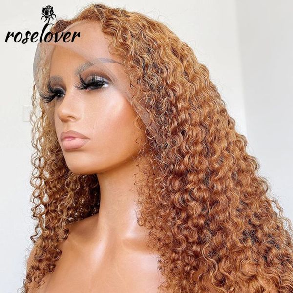 

lace wigs honey blonde front curly human hair wig transparent pre plucked brazilian bleach knots for black women, Black;brown