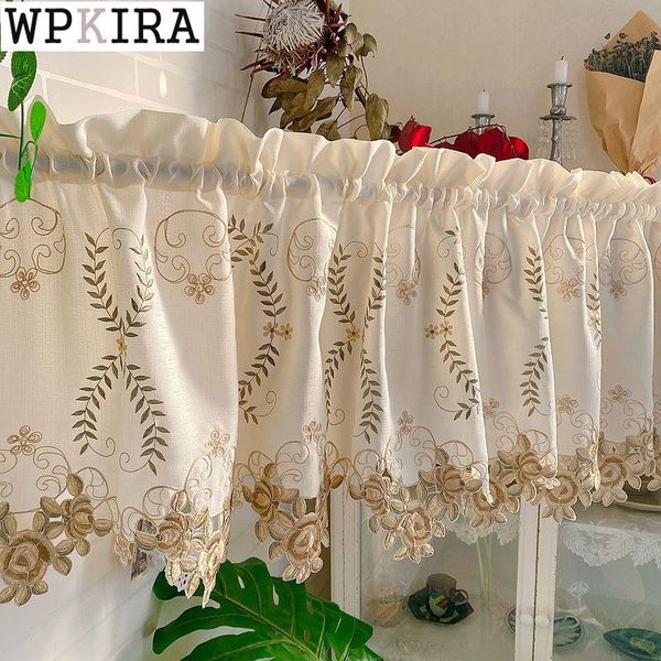 

american country floral bottom valance for bay window embroidery kitchen door curtain short partition cupboard drape s034#d