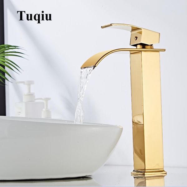 

2021 new gold waterfall brass bathroom basin mixer tap and cold sink faucet g8lp