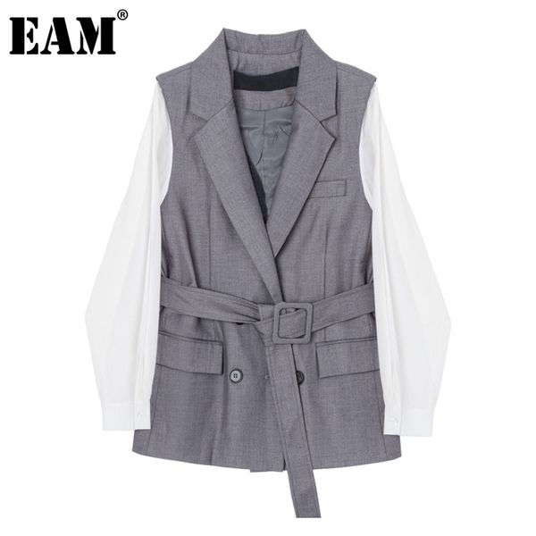 

[eam] women loose fit gray stitch contrast color big size vest new v-collar sleeveless fashion tide spring autumn 1da422 210204, Black;white