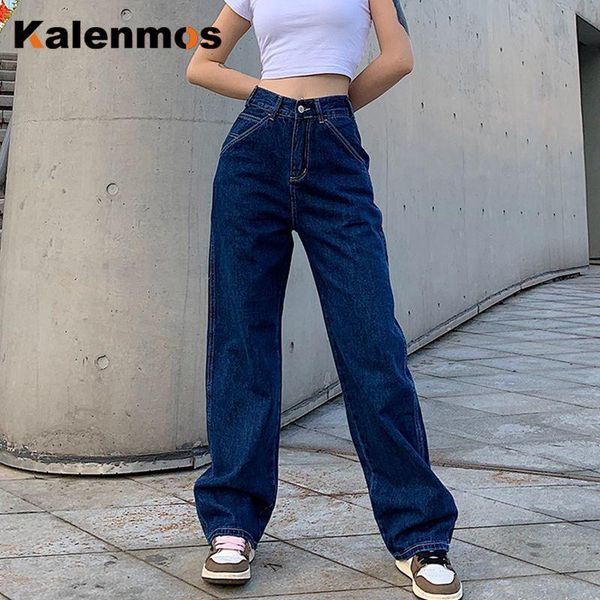 

women's jeans retro woman blue causal loose baggy high waist skinny pockets cargo pants zipper button wide leg mujer vintage