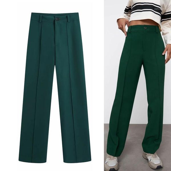 

women's pants & capris women's za green pink woman summer 2022 high waisted trousers women fashion casual zipper button suit femal, Black;white