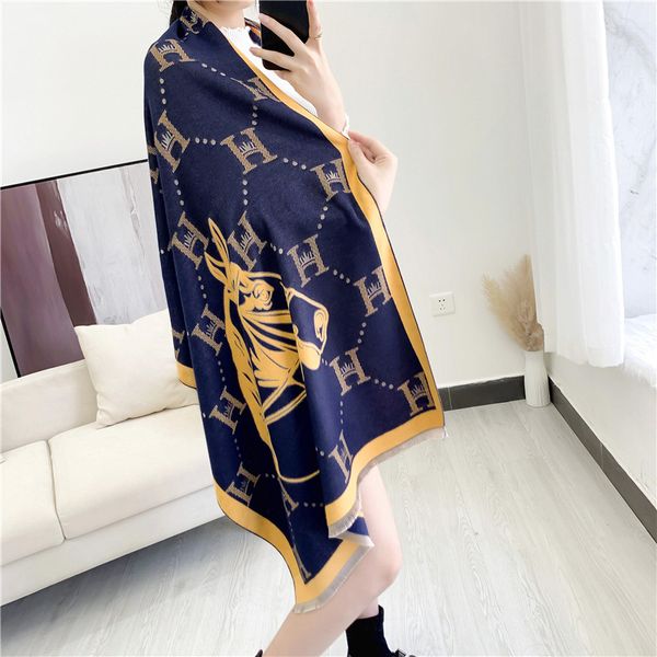 

70% off carriage winter 2021 new imitation cashmere blended tassel shawl thickened long warm scarf female, Blue;gray
