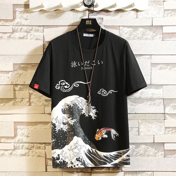 

2021 new hip-hop anime print oversized men summer o neck casual t-shirt japanese loose tees d3w3, White;black