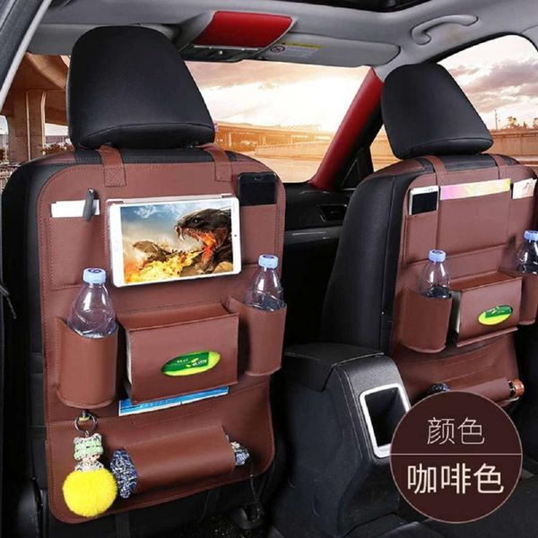 

car organizer pu leather seat bag back storage travel folding