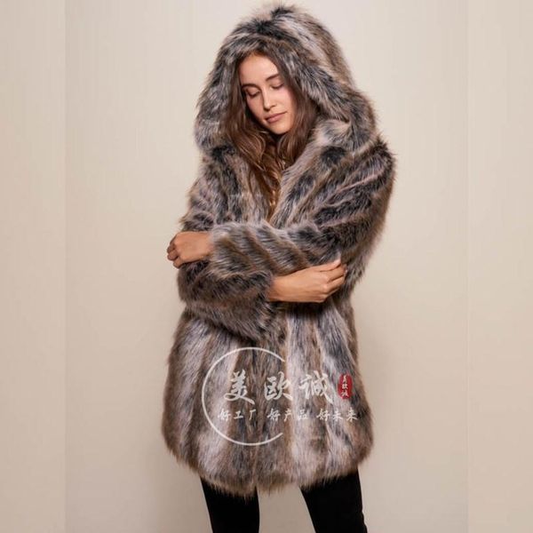 

women's fur & faux hooded coat ladies winter heavy lovers women long, Black