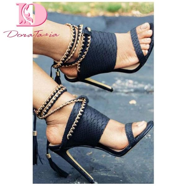 

sandals doratasia ins ladies ankel strap summer fashion thin high heels women 2021 party shoes woman, Black