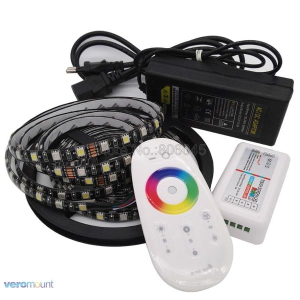 

5m 12v rgbw led strip black pcb ip20 ip65 ip67 waterproof stripe+ 2.4g wireleless remote controller + dc12v 5a power set