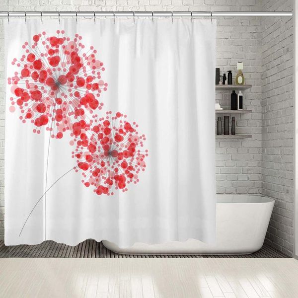 

shower curtains curtain abstract flowers dandelion wildflowers romantic futuristic modern artwork red white