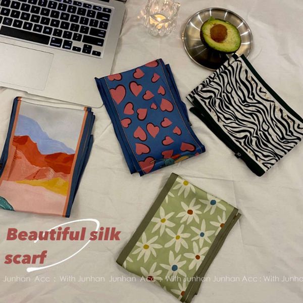 

yuanqi huahua / korean ins long diagonal silk scarf temperament go out women's ribbon hair accessories, Blue;black