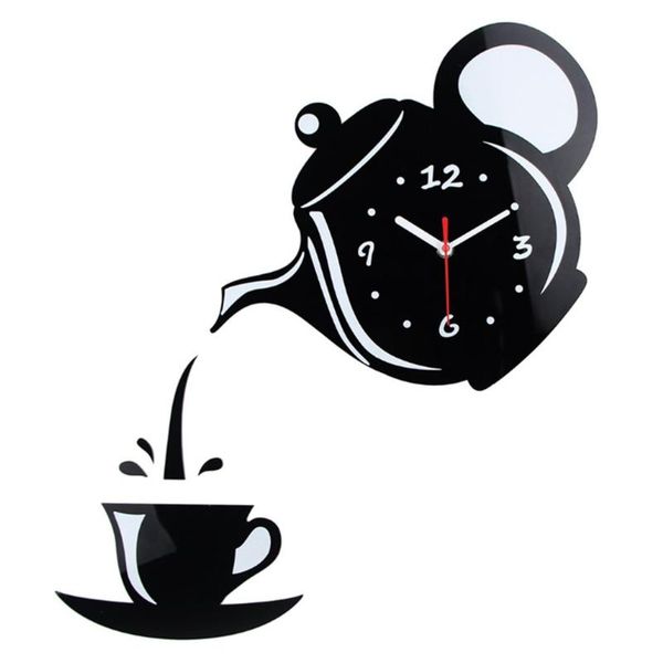 

wall clocks diy creative teapot clock sticker black