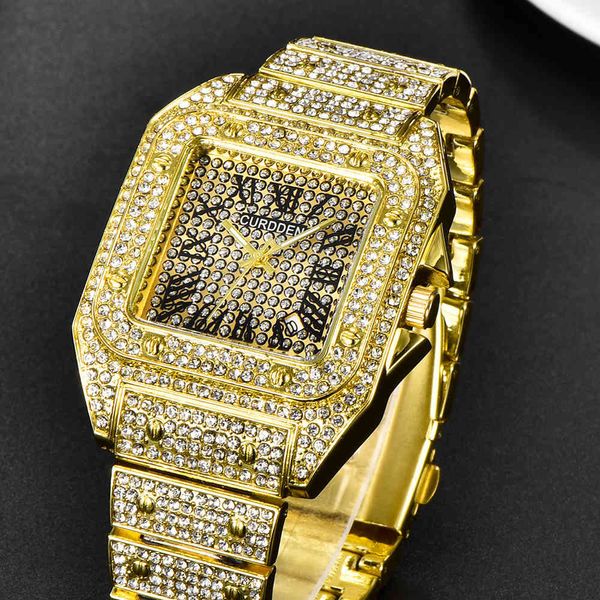 

hip hop watches for men iced out diamond quartz wristwatch gold stainless steel strap waterproof watch male clocks reloj hombre, Slivery;brown