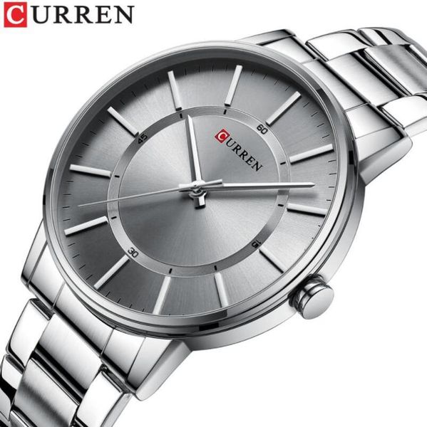 

wristwatches curren brand golden watches for men simple thin stainless steel male fashion quartz clock with big dial, Slivery;brown