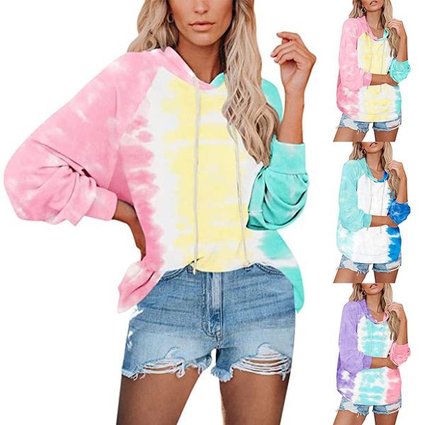 

hoodies women 3d tie dye print sweatshirt oversized drawstring long sleeve winter streetwear star pullover shirt, Black
