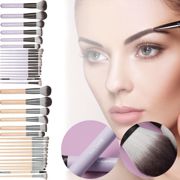 

makeup brushes 18 cosmetic set with brush bag wooden handle nylon wool portable facial tools